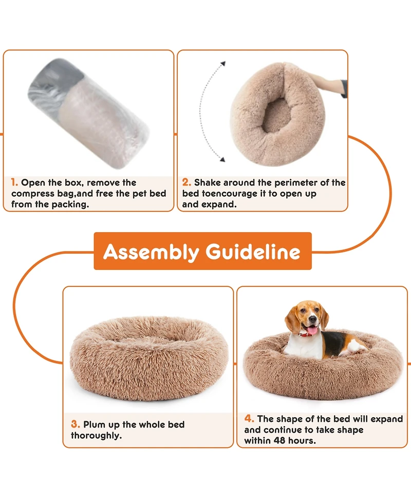 Zeus & Ruta 37 Inch Anti Slip Round Fluffy Faux Fur Cat Bed