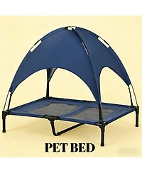 Aostirmotor Elevated Portable Dog Cot with Pad and legs in Dark Blue