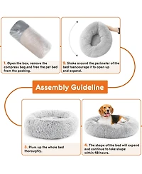 Zeus & Ruta 30 Inch Anti Slip Round Fluffy Faux Fur Cat Bed