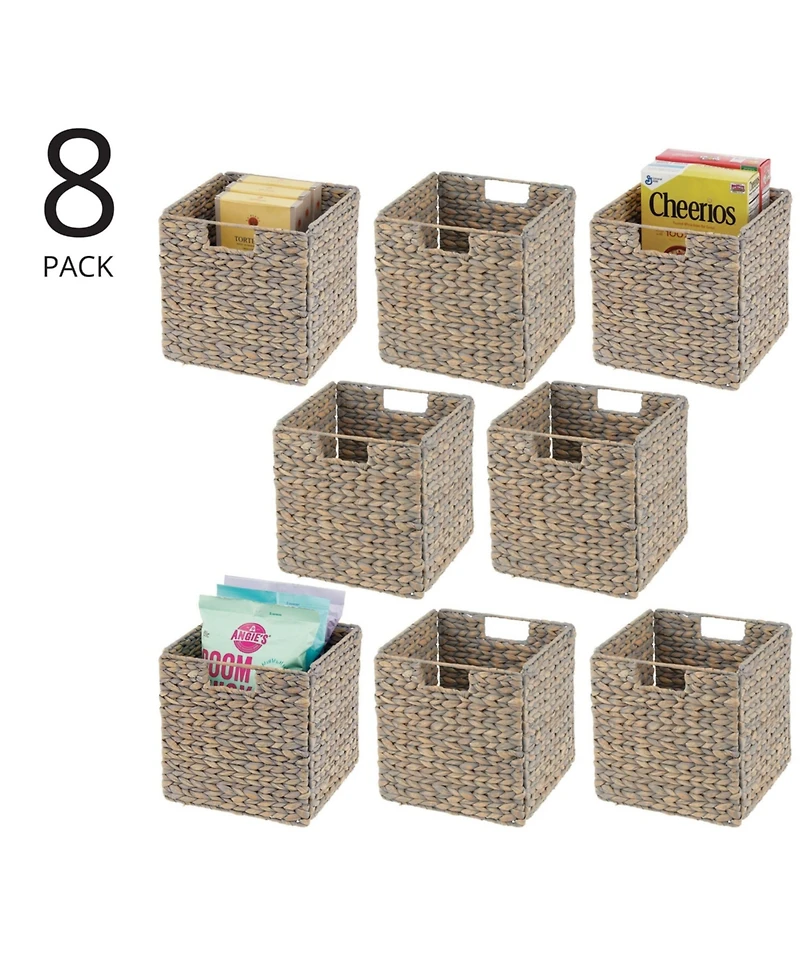 mDesign Woven Hyacinth Kitchen Storage Organizer Basket Bin, 8 Pack, Gray Wash
