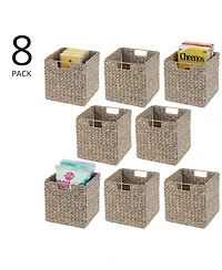 mDesign Woven Hyacinth Kitchen Storage Organizer Basket Bin, 8 Pack, Gray Wash
