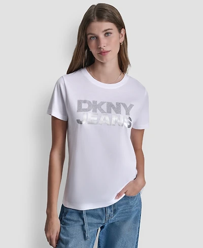 Dkny Jeans Women's Crewneck Stacked Rhinestone T-Shirt