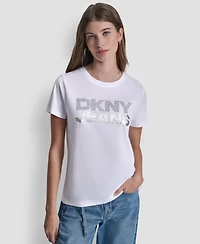 Dkny Jeans Women's Crewneck Stacked Rhinestone T-Shirt