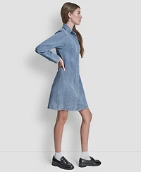 Dkny Jeans Women's Collared Seamed A-Line Shirt Dress