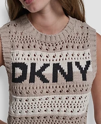 Dkny Jeans Women's Crewneck Striped Pointelle Stitch Sweater
