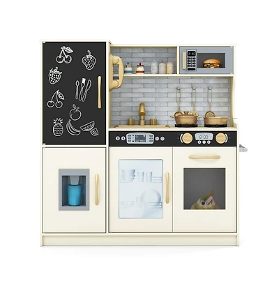 Hongge Kids Pretend Play Kitchen with Sink Stove Ice Maker and Storage