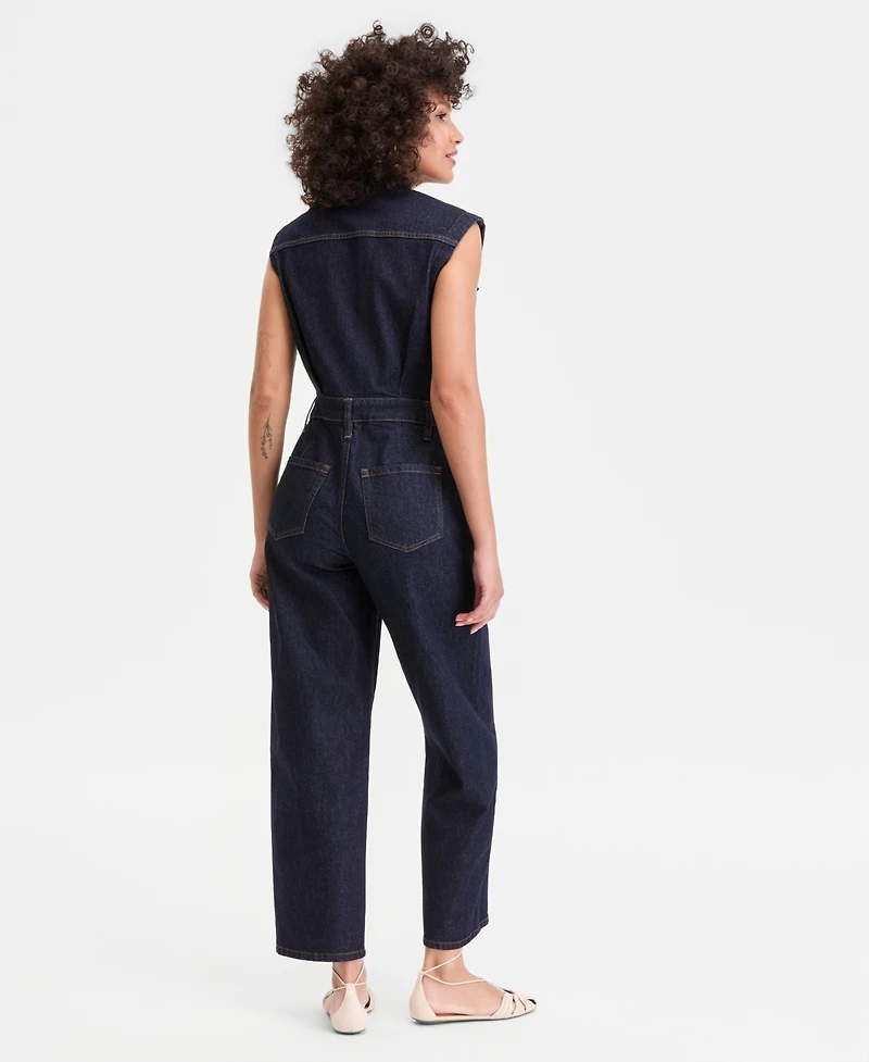 I.n.c. International Concepts Women's Denim Barrel-Leg Sleeveless Jumpsuit, Macy's Exclusive