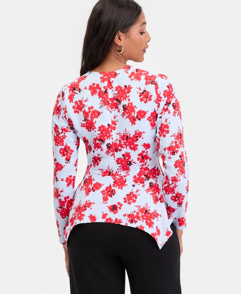 I.n.c. International Concepts Women's Long-Sleeve Printed Asymmetrical-Hem Top