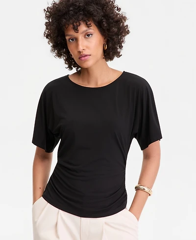 I.n.c. International Concepts Women's Ruched-Waist Short-Sleeve T-Shirt, Macy's Exclusive