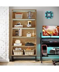 Tribesigns 70.8" Tall Bookcase and Bookshelf with Led Lights, Free-Standing Library Bookshelf with 5-Tier Storage Shelves