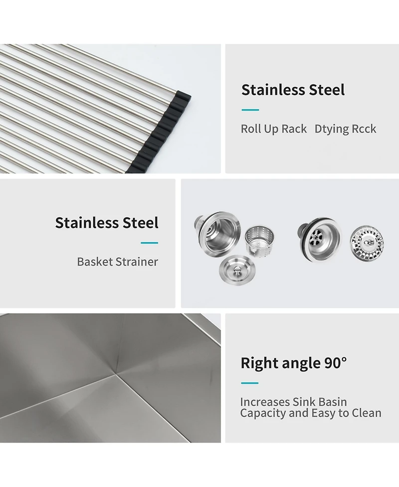 flynama 36x19x10inch 16 Gauge T304 Stainless Steel Undermount 5050 Double Bowl Kitchen Sink with Two 10inch Deep Basins