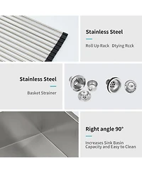 flynama 36x19x10inch 16 Gauge T304 Stainless Steel Undermount 5050 Double Bowl Kitchen Sink with Two 10inch Deep Basins