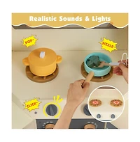 Hongge Kids Corner Wooden Play Kitchen with Realistic Cooking Features and Storage