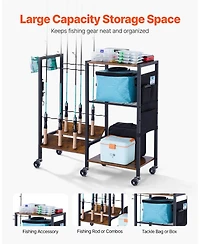 Mecale Fishing Rod Holder, 12-Rod Mobile Pole Rack Cart with Wheels for Garage or Home Fishing Gear Storage