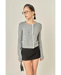 English Factory Women's Scallop Pearl Detail Knit Cardigan Jackets