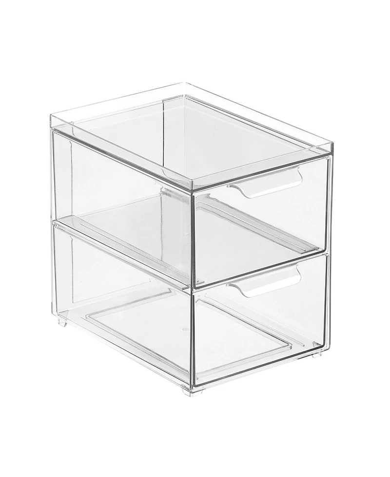 mDesign 2-Drawer Stackable Organizer for Kitchen or Pantry - Set of 2 - Clear