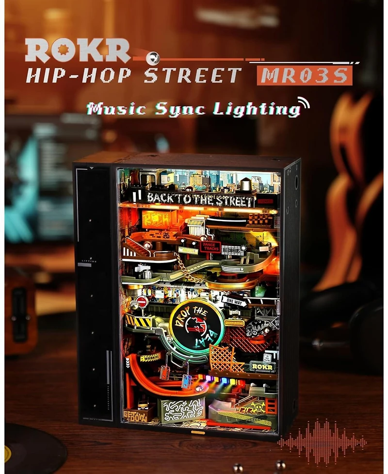 Robotime 3D Puzzle, Electric Marble Run Model Kits, Parallel World Hip-hop Street, Desk Decoration, Building Sets for Adults Boys Girls Birthday Gifts