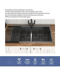 flynama Undermount Kitchen Sink Gunmetal 16G T304 Stainless Steel Ledge Workstation with Full Accessories Nano Plating