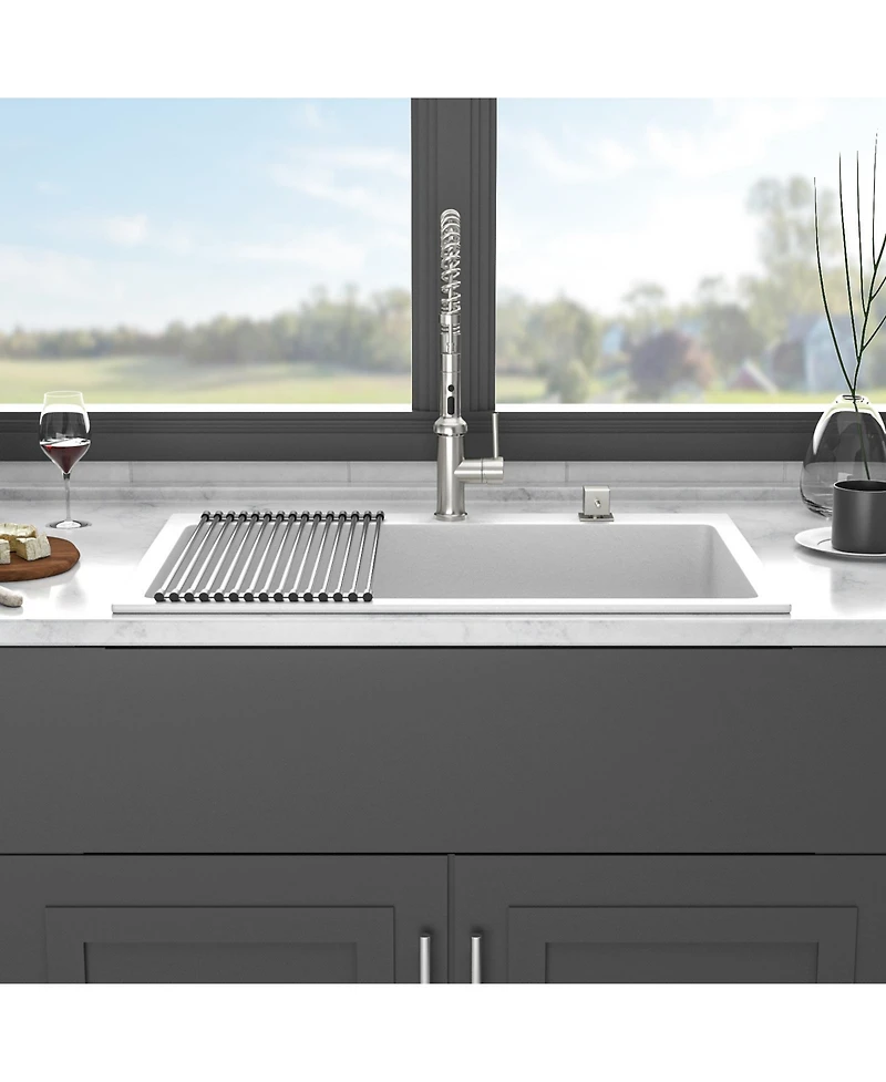 flynama Granite Composite Drop-in Quartz Kitchen Sink with Complete Accessory Set