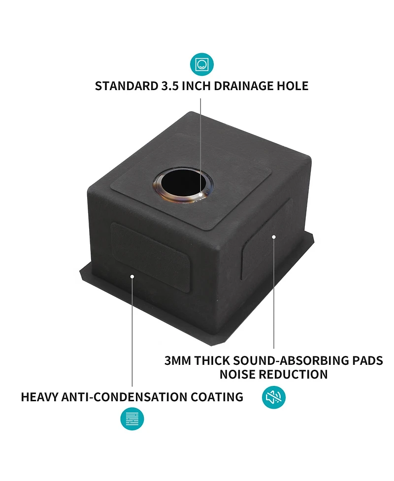 flynama Gunmetal Black Undermount Kitchen Sink 16 Gauge T304 Nano Stainless Steel Single Bowl