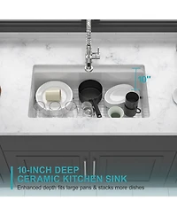 flynama Porcelain Ceramic Single Bowl Dual Mount Undermount Workstation Kitchen Sink