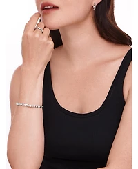 Devata Sweet Heart Eternity Bangle Bracelet in Rhodium Plated Sterling Silver, Size Medium