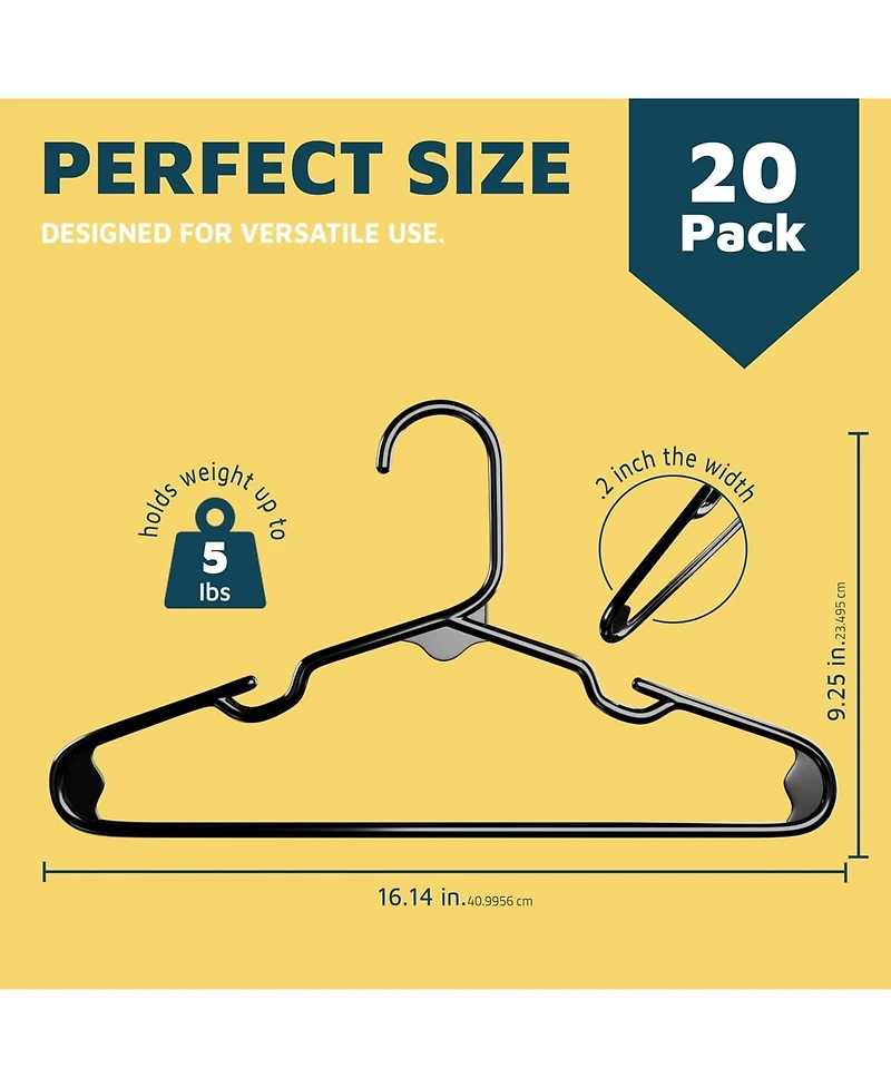 Lifemaster Kids Plastic Hangers, 11.6", with shoulder notches, space-saving, hold 5 lbs, ideal for baby, toddler & kids clothes, 20-pack