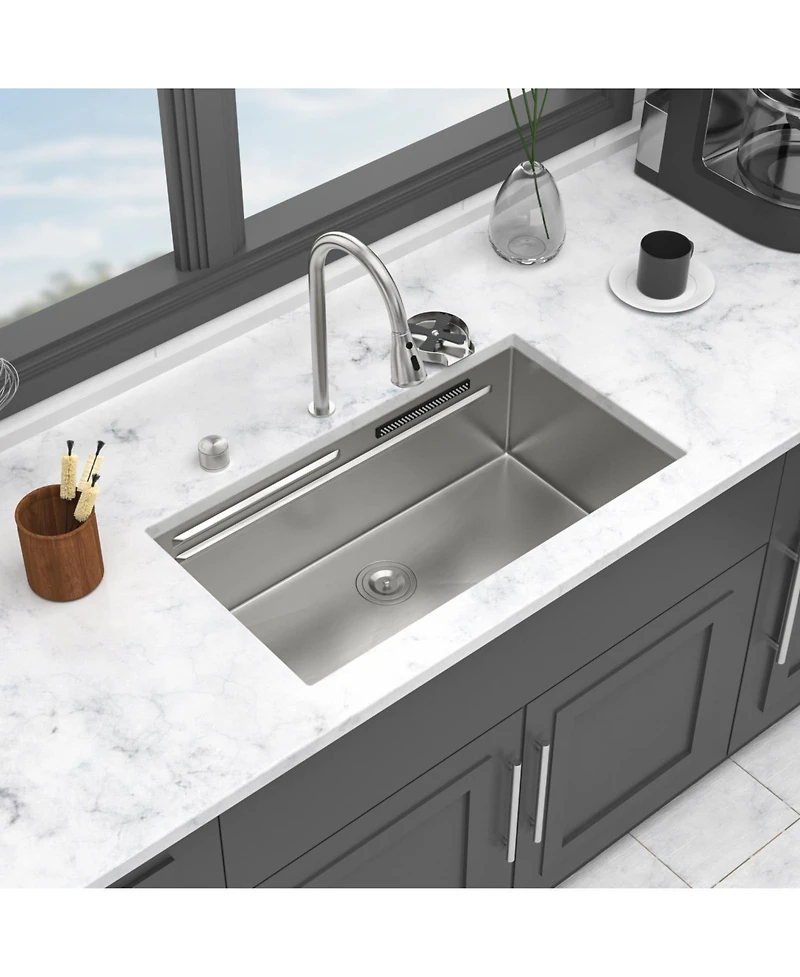 flynama 33x16.72x10inch Undermount Waterfall Kitchen Sink Stainless Steel Workstation with Faucet