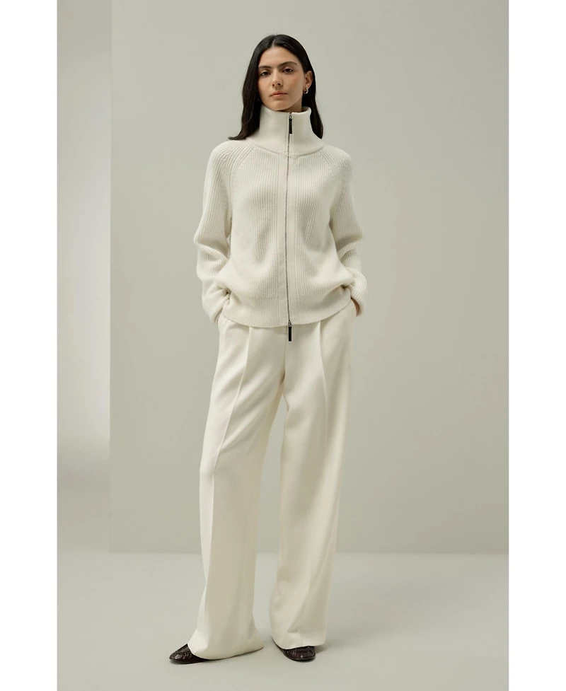 Lilysilk Women's Ribbed-knit Turtleneck Zip Cardigan