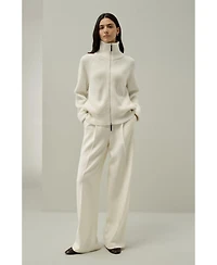 Lilysilk Women's Ribbed-knit Turtleneck Zip Cardigan