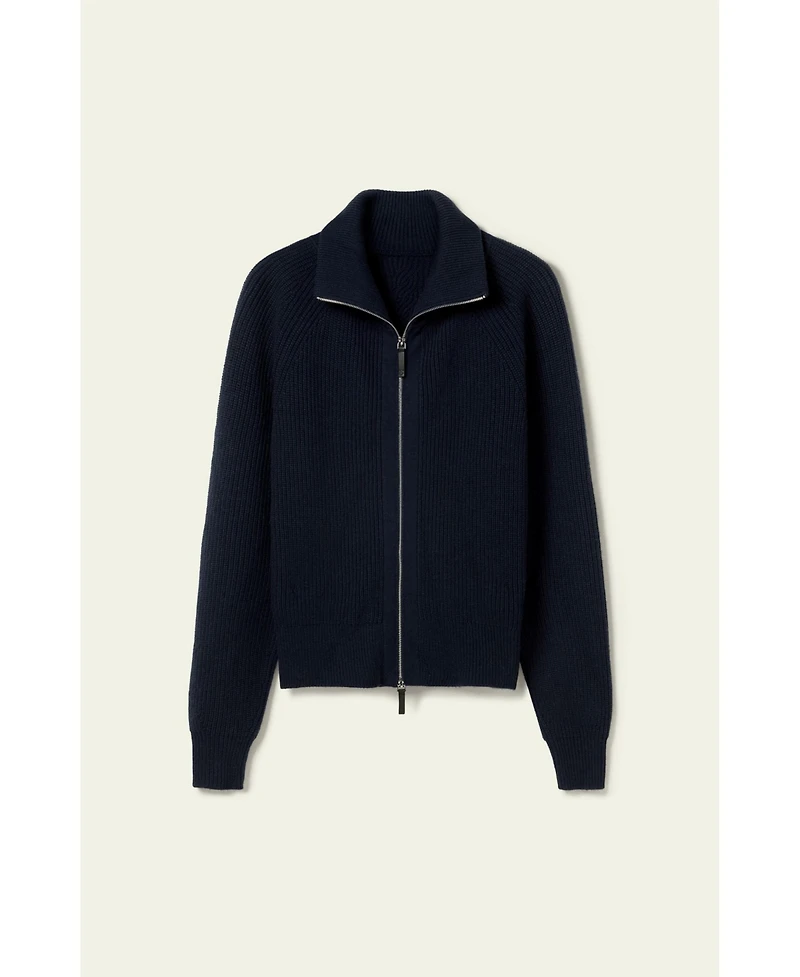 Lilysilk Women's Ribbed-knit Turtleneck Zip Cardigan