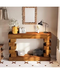 Boyel Living Geometric Block Stacked Wood Console Table with Warm Natural Finish, Entryway Table
