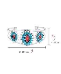 Bling Jewelry Western Navajo Style Red Blue Turquoise Conoch Flower Blossom Wide Cuff Bracelet .925 Sterling Silver