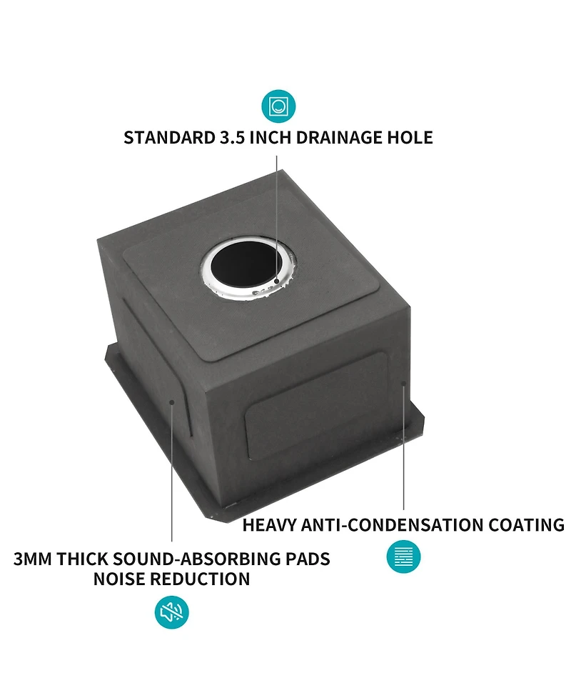 Flynama 17inch Undermount Sink 16G T304 Stainless Steel Single Bowl 17x19x10inch 10inch Deep Bar Prep Sink with Full Accessories