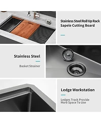 flynama 33inch Undermount Kitchen Sink Gunmetal Black 16G T304 Stainless Steel Ledge Workstation 33x19x9inch with Full Accessories Nano Plating