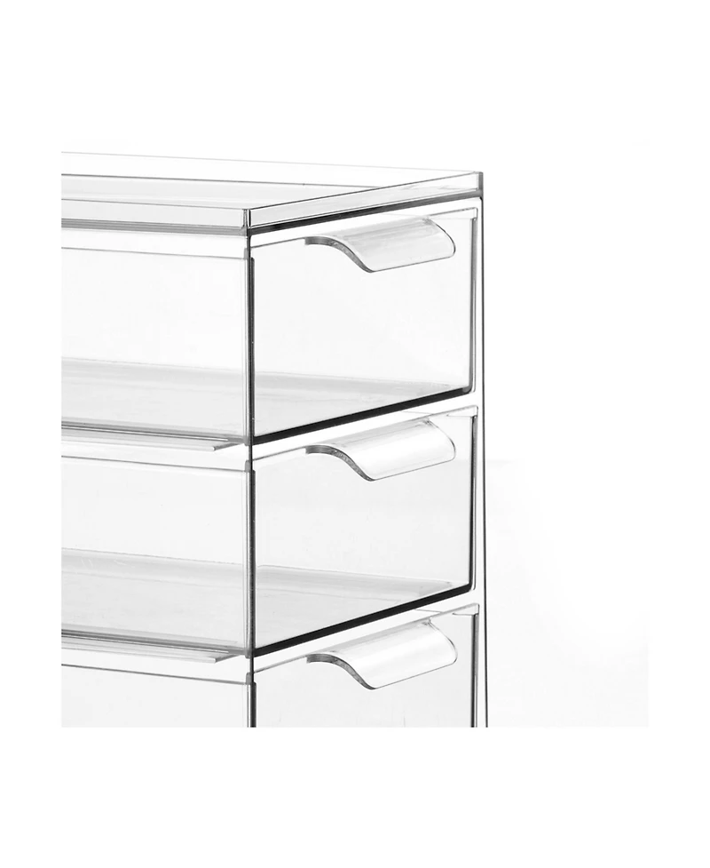 mDesign 3-Drawer Stackable Organizer for Kitchen or Pantry - Set of 4 - Clear