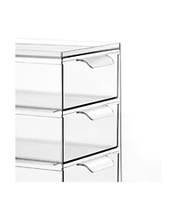 mDesign 3-Drawer Stackable Organizer for Kitchen or Pantry - Set of 4 - Clear