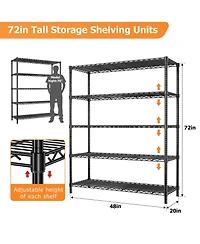 Lovmor 5-Tier in W x 72 in H x 20 in D Height Adjustable Garage Wire Shelving Unit