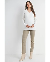 Hello Miz Maternity Ribbed Knit V Neck Long Sleeve Sweater