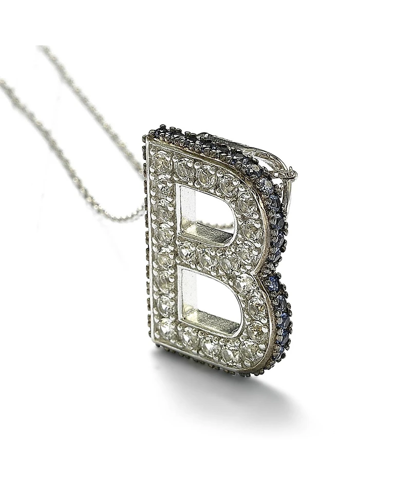 Suzy Levian New York Suzy Levian Sterling Silver Sapphire 3-d Letter "B" Initial Pendant