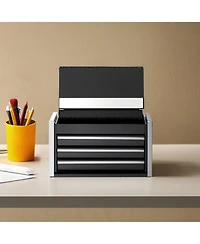 Metal Tool Box, 8.6", 3-Drawer Portable Tool Chest, Eva Liners, Pp Feet, Ball-Bearing Slides, Black