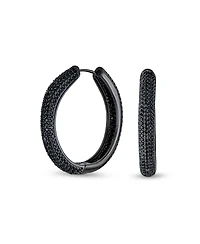 Bling Jewelry Set of 2 Black Pave Cz Cubic Zirconia Round Inside Out & 2 Row Huggie Hoop Earrings Black Rhodium Plated