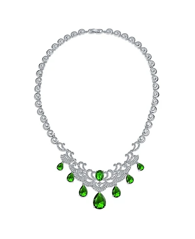 Bling Jewelry Estate Art Deco Style Cz Cubic Zirconia Dangling Teardrops Statement Collar Necklace