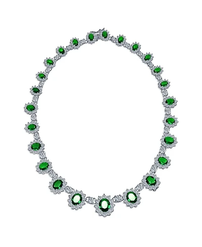 Bling Jewelry Estate Style Oval Crown Halo Green Emerald Cubic Zirconia Cz Statement Necklace