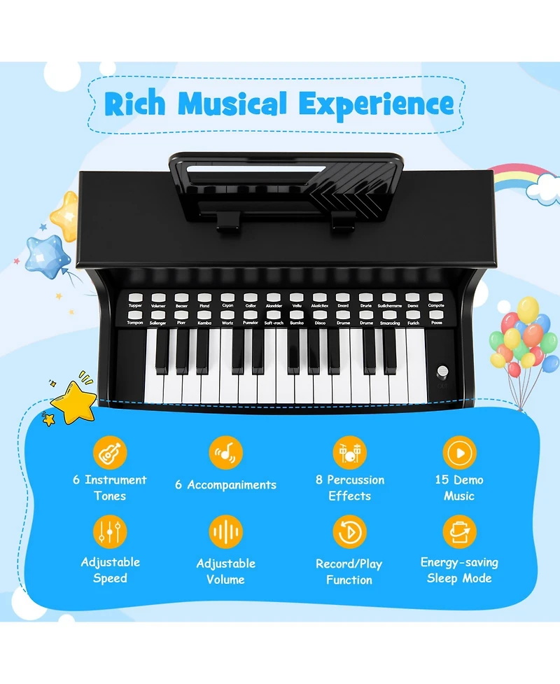 Slickblue 25 Keys Kids Piano Keyboard with Stool Mini Adjustable Speed and Volume