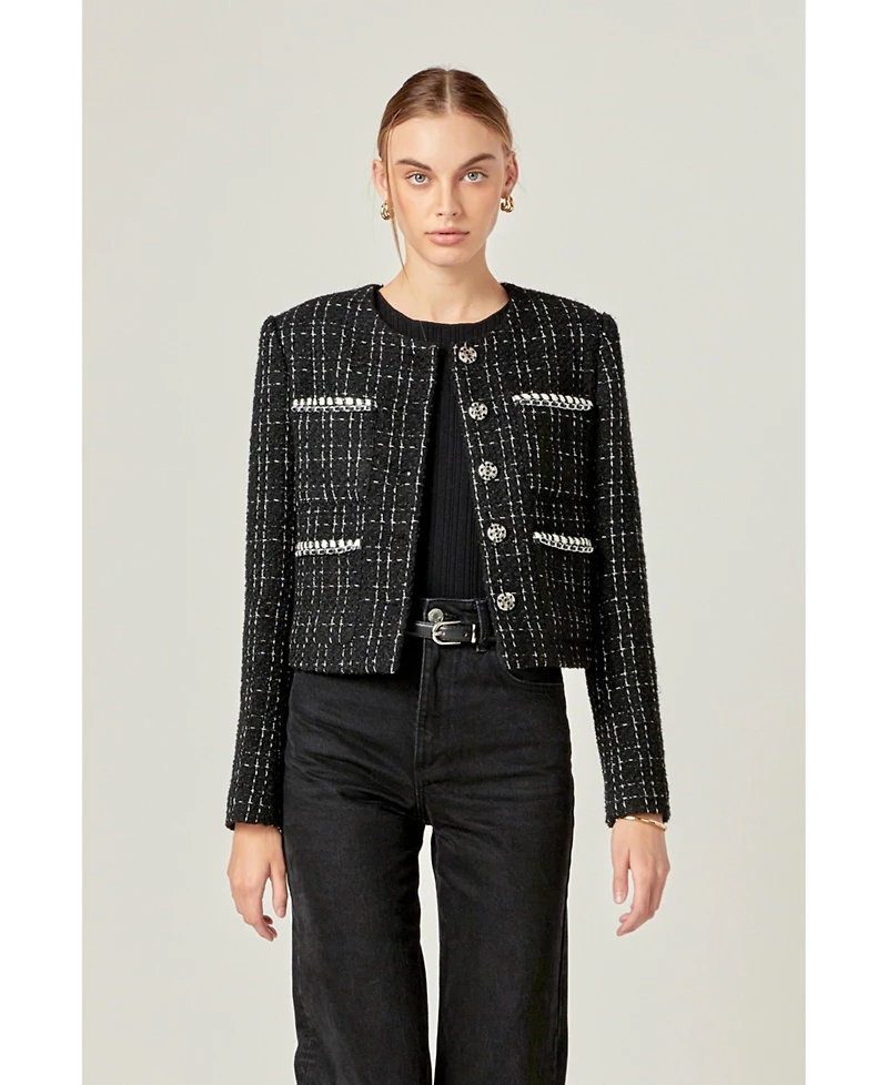 English Factory Women's Black and White Tweed Jacket