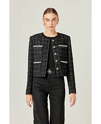English Factory Women's Black and White Tweed Jacket