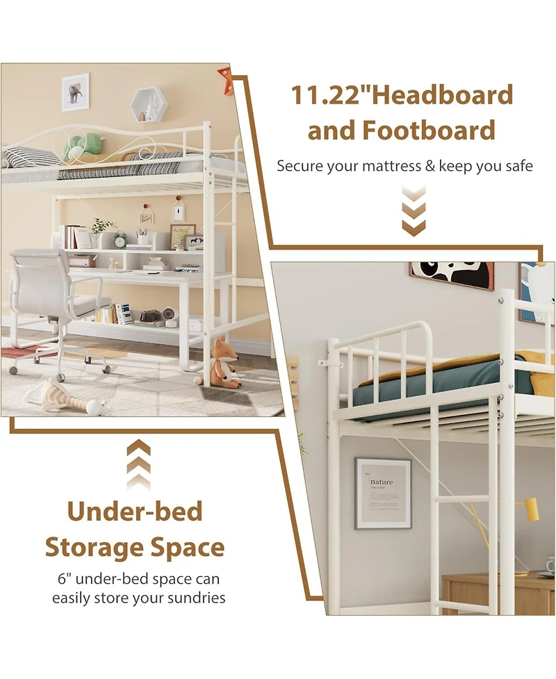 gaomon Twin Loft Bed Frame with Ladder And Guardrail, 400 lbs Heavy Duty Metal Bed, Space Saving, Easy Assembly