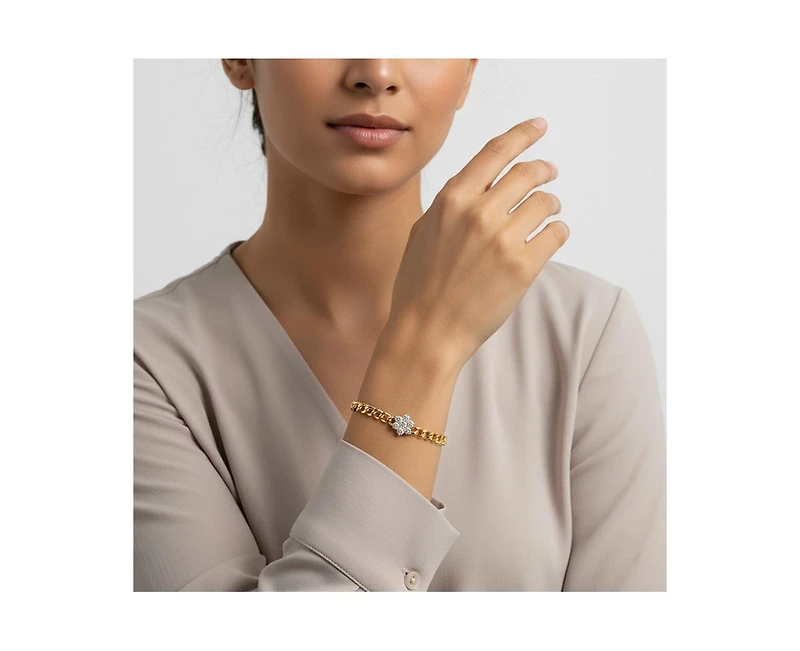 Rachel Glauber 14k Gold Plated Chain Jewelry Set with Cubic Zirconia Flower Accent