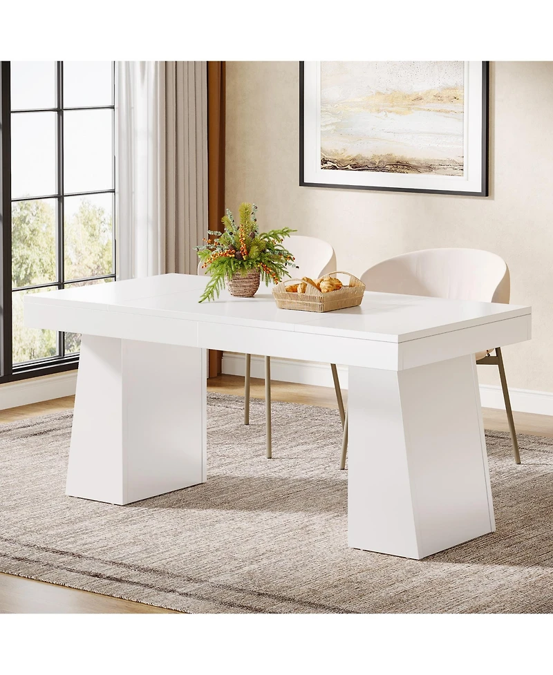 Tribesigns Dining Room Table for 4-6, 55-Inch Mid-Century Modern Dining Table with Double Pedstral, Rectangular Wood Kitchen Dinner Table
